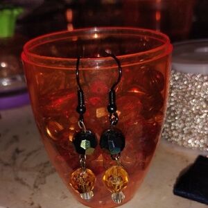 Warm Black and Orange Beaded Earrings